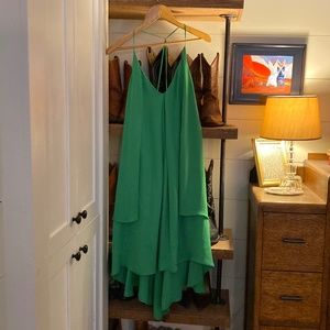 Rebecca Minkoff Drapey Lena Silk Tier Green Halter Dress, Size Medium.